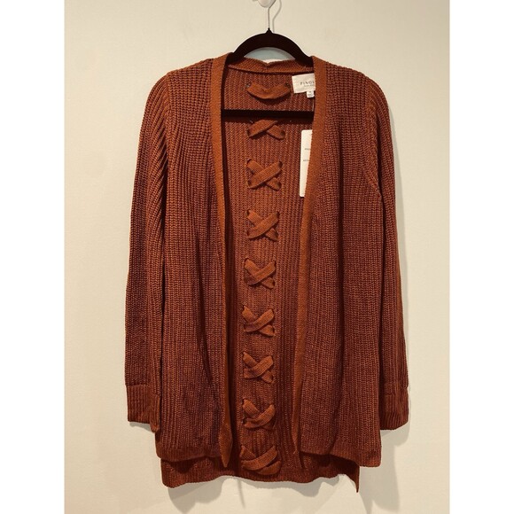 NEW Stitch Fix Cardigan Womens Medium Rust Burnt Orange Crochet Open X Back - Picture 1 of 6